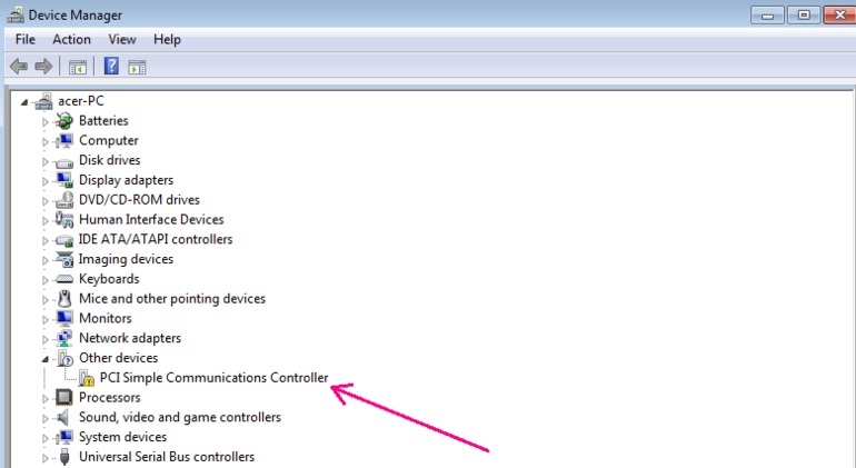 acer pci simple communications controller driver windows 7 download